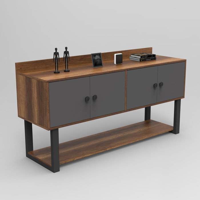 Hanah Home Consola Mn04-Ba, 180x93.2x85 cm, Tablero de Partículas Melaminado, Nogal y Antracita